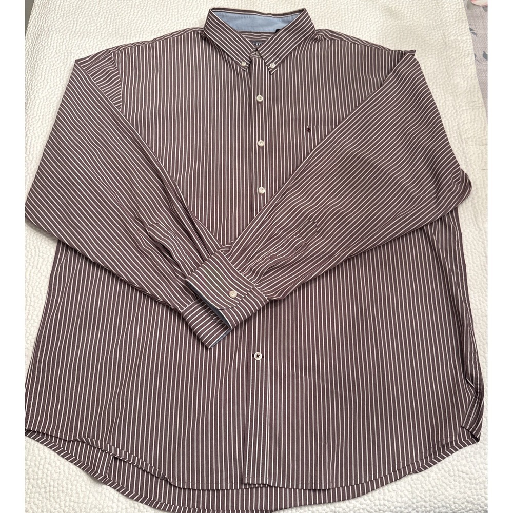 IZOD Men's Non-Iron Stretch Striped Button-Down Shirt Brown White XXL